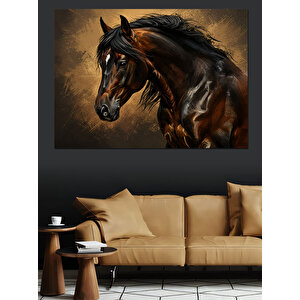 Siyah Güçlü At Dekoratif Kanvas - Mdf Ahşap Tablo