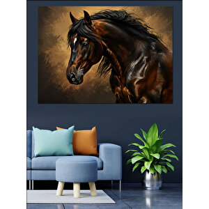 Siyah Güçlü At Dekoratif Kanvas - Mdf Ahşap Tablo