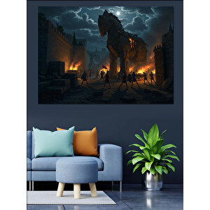 Truva Atı Kapıda Bekliyor Dekoratif Kanvas - Mdf Ahşap Tablo 100x140 cm