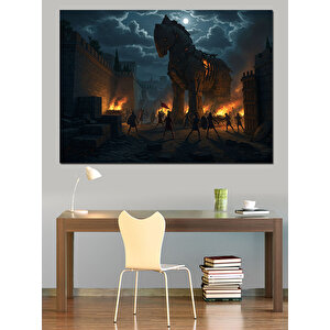Truva Atı Kapıda Bekliyor Dekoratif Kanvas - Mdf Ahşap Tablo 100x140 cm