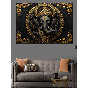 Altın Çerçeveli Ganesha Heykeli Dekoratif Kanvas - Mdf Ahşap Tablo 35x50 cm