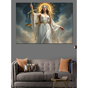 Adalet Heykeli Işıklar İçinde Dekoratif Kanvas - Mdf Ahşap Tablo