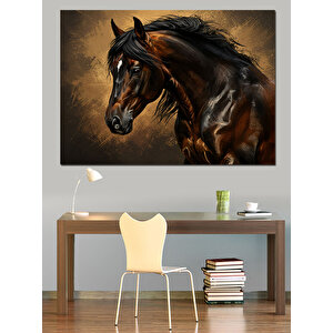 Siyah Güçlü At Dekoratif Kanvas - Mdf Ahşap Tablo 50x70 cm