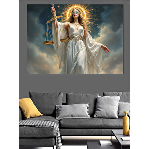 Adalet Heykeli Işıklar İçinde Dekoratif Kanvas - Mdf Ahşap Tablo 100x140 cm