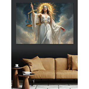 Adalet Heykeli Işıklar İçinde Dekoratif Kanvas - Mdf Ahşap Tablo 100x140 cm