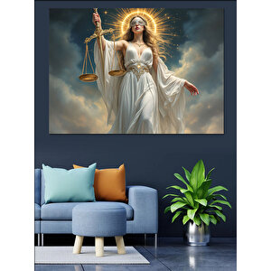 Adalet Heykeli Işıklar İçinde Dekoratif Kanvas - Mdf Ahşap Tablo 100x140 cm