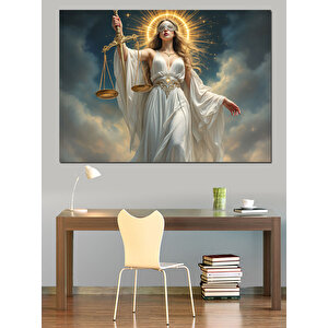 Adalet Heykeli Işıklar İçinde Dekoratif Kanvas - Mdf Ahşap Tablo
