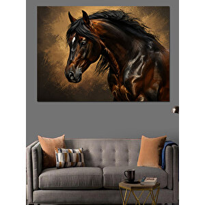 Siyah Güçlü At Dekoratif Kanvas - Mdf Ahşap Tablo 70x100 cm