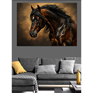 Siyah Güçlü At Dekoratif Kanvas - Mdf Ahşap Tablo 70x100 cm