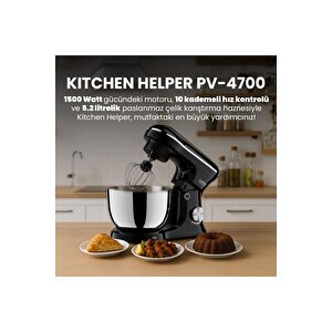Kitchen Helper Pv-4700 1500w-5.2 Litre -10 Kademe Hız Ayarı Stand Mikser Hamur Yoğurma Makinesi