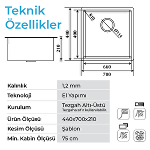 Stella 4470 - Nano Mat Gri Mutfak Eviyesi Mat Gri