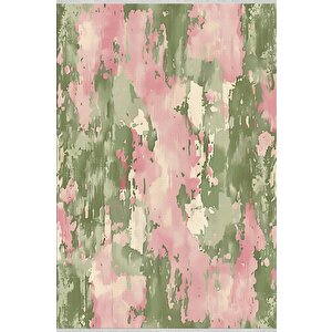 Halı – Yeşil; Pembe; Krem – Soyut Desen, Pamuk Dokuma Taban, Makinede Yıkanabilir, Kolay Temizlenebilir, Toz Ve Tüy Tutmaz, Kaymaz, Evcil Hayvan Dostu 100x180 cm