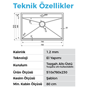 Poli 6303 - Nano Mat Gri Mutfak Eviyesi Mat Gri