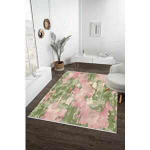 Halı – Yeşil; Pembe; Krem – Soyut Desen, Pamuk Dokuma Taban, Makinede Yıkanabilir, Kolay Temizlenebilir, Toz Ve Tüy Tutmaz, Kaymaz, Evcil Hayvan Dostu