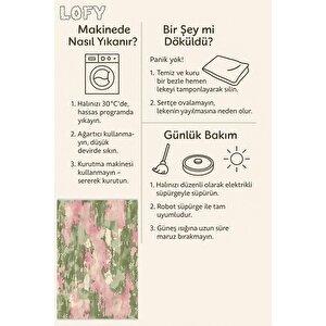 Halı – Yeşil; Pembe; Krem – Soyut Desen, Pamuk Dokuma Taban, Makinede Yıkanabilir, Kolay Temizlenebilir, Toz Ve Tüy Tutmaz, Kaymaz, Evcil Hayvan Dostu