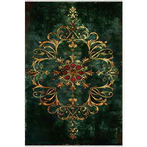 Halı – Yeşil; Kırmızı; Gold – Geleneksel Desen, Pamuk Dokuma Taban, Makinede Yıkanabilir, Kolay Temizlenebilir, Toz Ve Tüy Tutmaz, Kaymaz, Evcil Hayvan Dostu 100x100 cm