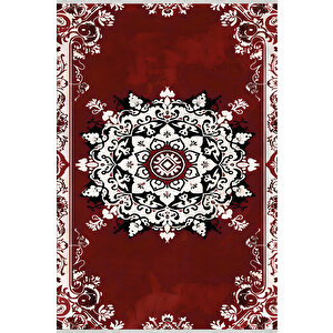 Halı – Kırmızı; Beyaz; Siyah – Geleneksel Desen, Pamuk Dokuma Taban, Makinede Yıkanabilir, Kolay Temizlenebilir, Toz Ve Tüy Tutmaz, Kaymaz, Evcil Hayvan Dostu 150x240 cm