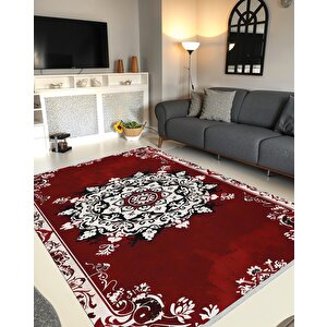 Halı – Kırmızı; Beyaz; Siyah – Geleneksel Desen, Pamuk Dokuma Taban, Makinede Yıkanabilir, Kolay Temizlenebilir, Toz Ve Tüy Tutmaz, Kaymaz, Evcil Hayvan Dostu 150x240 cm
