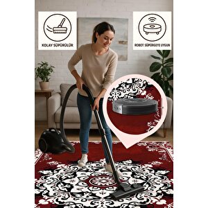 Halı – Kırmızı; Beyaz; Siyah – Geleneksel Desen, Pamuk Dokuma Taban, Makinede Yıkanabilir, Kolay Temizlenebilir, Toz Ve Tüy Tutmaz, Kaymaz, Evcil Hayvan Dostu