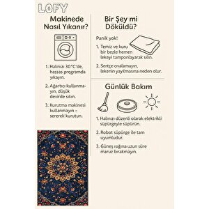 Halı – Lacivert; Kırmızı; Gold – Geleneksel Desen, Pamuk Dokuma Taban, Makinede Yıkanabilir, Kolay Temizlenebilir, Toz Ve Tüy Tutmaz, Kaymaz, Evcil Hayvan Dostu
