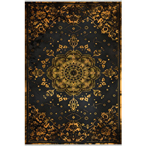 Halı – Siyah; Sarı – Geleneksel Desen, Pamuk Dokuma Taban, Makinede Yıkanabilir, Kolay Temizlenebilir, Toz Ve Tüy Tutmaz, Kaymaz, Evcil Hayvan Dostu 150x300 cm