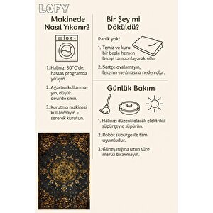 Halı – Siyah; Sarı – Geleneksel Desen, Pamuk Dokuma Taban, Makinede Yıkanabilir, Kolay Temizlenebilir, Toz Ve Tüy Tutmaz, Kaymaz, Evcil Hayvan Dostu