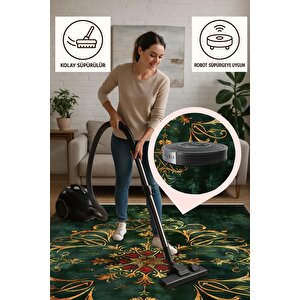 Halı – Yeşil; Kırmızı; Gold – Geleneksel Desen, Pamuk Dokuma Taban, Makinede Yıkanabilir, Kolay Temizlenebilir, Toz Ve Tüy Tutmaz, Kaymaz, Evcil Hayvan Dostu