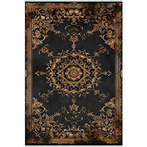 Halı – Siyah; Gold – Geleneksel Desen, Pamuk Dokuma Taban, Makinede Yıkanabilir, Kolay Temizlenebilir, Toz Ve Tüy Tutmaz, Kaymaz, Evcil Hayvan Dostu 100x180 cm