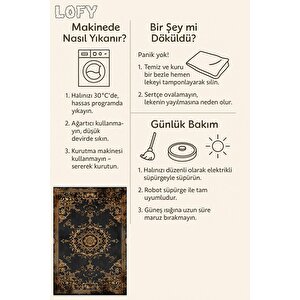 Halı – Siyah; Gold – Geleneksel Desen, Pamuk Dokuma Taban, Makinede Yıkanabilir, Kolay Temizlenebilir, Toz Ve Tüy Tutmaz, Kaymaz, Evcil Hayvan Dostu