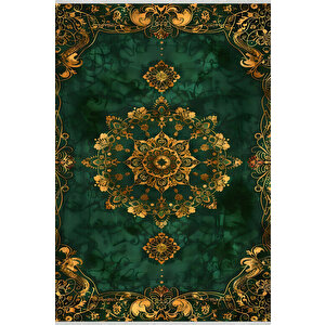 Halı – Yeşil; Sarı – Geleneksel Desen, Pamuk Dokuma Taban, Makinede Yıkanabilir, Kolay Temizlenebilir, Toz Ve Tüy Tutmaz, Kaymaz, Evcil Hayvan Dostu 80x80 cm