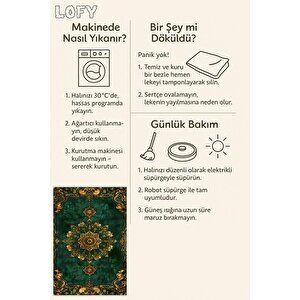 Halı – Yeşil; Sarı – Geleneksel Desen, Pamuk Dokuma Taban, Makinede Yıkanabilir, Kolay Temizlenebilir, Toz Ve Tüy Tutmaz, Kaymaz, Evcil Hayvan Dostu