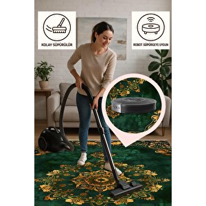 Halı – Yeşil; Sarı – Geleneksel Desen, Pamuk Dokuma Taban, Makinede Yıkanabilir, Kolay Temizlenebilir, Toz Ve Tüy Tutmaz, Kaymaz, Evcil Hayvan Dostu