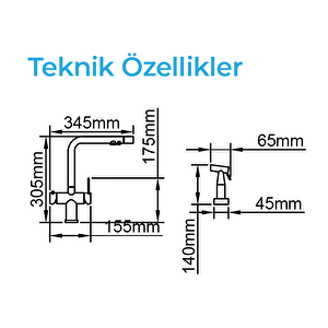 Lusso 4040 - Fırçalı Çelik Arıtmalı Mutfak Bataryası Çelik