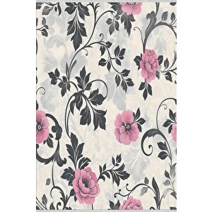 Halı – Pembe; Gri; Krem – Çiçekli Desen, Pamuk Dokuma Taban, Makinede Yıkanabilir, Kolay Temizlenebilir, Toz Ve Tüy Tutmaz, Kaymaz, Evcil Hayvan Dostu 120x180 cm