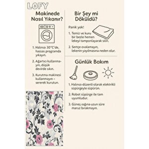Halı – Pembe; Gri; Krem – Çiçekli Desen, Pamuk Dokuma Taban, Makinede Yıkanabilir, Kolay Temizlenebilir, Toz Ve Tüy Tutmaz, Kaymaz, Evcil Hayvan Dostu