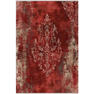 Halı – Kırmızı; Bej – Geleneksel Desen, Pamuk Dokuma Taban, Makinede Yıkanabilir, Kolay Temizlenebilir, Toz Ve Tüy Tutmaz, Kaymaz, Evcil Hayvan Dostu 160x180 cm