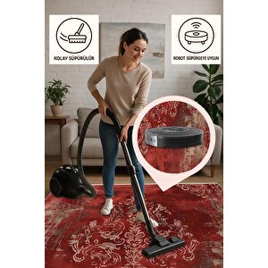 Halı – Kırmızı; Bej – Geleneksel Desen, Pamuk Dokuma Taban, Makinede Yıkanabilir, Kolay Temizlenebilir, Toz Ve Tüy Tutmaz, Kaymaz, Evcil Hayvan Dostu