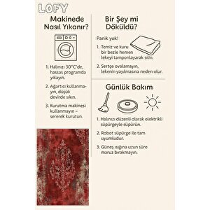 Halı – Kırmızı; Bej – Geleneksel Desen, Pamuk Dokuma Taban, Makinede Yıkanabilir, Kolay Temizlenebilir, Toz Ve Tüy Tutmaz, Kaymaz, Evcil Hayvan Dostu
