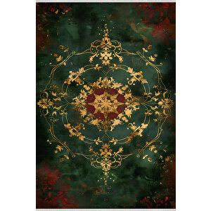Halı – Yeşil; Kırmızı; Gold – Geleneksel Desen, Pamuk Dokuma Taban, Makinede Yıkanabilir, Kolay Temizlenebilir, Toz Ve Tüy Tutmaz, Kaymaz, Evcil Hayvan Dostu 150x240 cm