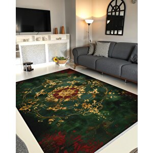 Halı – Yeşil; Kırmızı; Gold – Geleneksel Desen, Pamuk Dokuma Taban, Makinede Yıkanabilir, Kolay Temizlenebilir, Toz Ve Tüy Tutmaz, Kaymaz, Evcil Hayvan Dostu 150x240 cm
