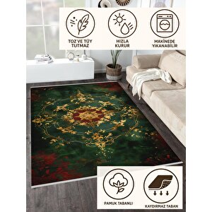 Halı – Yeşil; Kırmızı; Gold – Geleneksel Desen, Pamuk Dokuma Taban, Makinede Yıkanabilir, Kolay Temizlenebilir, Toz Ve Tüy Tutmaz, Kaymaz, Evcil Hayvan Dostu