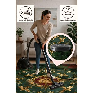 Halı – Yeşil; Kırmızı; Gold – Geleneksel Desen, Pamuk Dokuma Taban, Makinede Yıkanabilir, Kolay Temizlenebilir, Toz Ve Tüy Tutmaz, Kaymaz, Evcil Hayvan Dostu