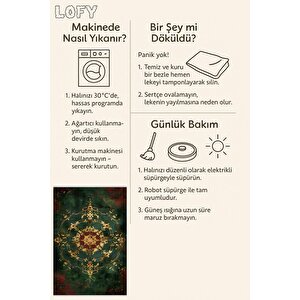 Halı – Yeşil; Kırmızı; Gold – Geleneksel Desen, Pamuk Dokuma Taban, Makinede Yıkanabilir, Kolay Temizlenebilir, Toz Ve Tüy Tutmaz, Kaymaz, Evcil Hayvan Dostu