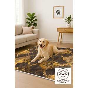 Yıkanabilir Halı – Sarı; Kahverengi – Fas Desen, Pamuk Dokuma Taban, Makinede Yıkanabilir, Kolay Temizlenebilir, Toz Ve Tüy Tutmaz, Kaymaz, Evcil Hayvan Dostu 120x180 cm