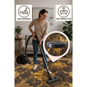 Yıkanabilir Halı – Sarı; Kahverengi – Fas Desen, Pamuk Dokuma Taban, Makinede Yıkanabilir, Kolay Temizlenebilir, Toz Ve Tüy Tutmaz, Kaymaz, Evcil Hayvan Dostu