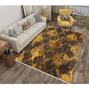 Yıkanabilir Halı – Sarı; Kahverengi – Fas Desen, Pamuk Dokuma Taban, Makinede Yıkanabilir, Kolay Temizlenebilir, Toz Ve Tüy Tutmaz, Kaymaz, Evcil Hayvan Dostu