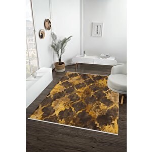 Yıkanabilir Halı – Sarı; Kahverengi – Fas Desen, Pamuk Dokuma Taban, Makinede Yıkanabilir, Kolay Temizlenebilir, Toz Ve Tüy Tutmaz, Kaymaz, Evcil Hayvan Dostu