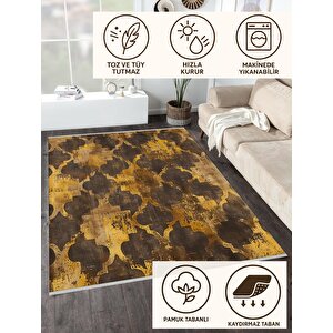 Yıkanabilir Halı – Sarı; Kahverengi – Fas Desen, Pamuk Dokuma Taban, Makinede Yıkanabilir, Kolay Temizlenebilir, Toz Ve Tüy Tutmaz, Kaymaz, Evcil Hayvan Dostu