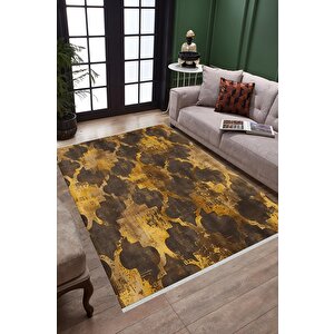 Yıkanabilir Halı – Sarı; Kahverengi – Fas Desen, Pamuk Dokuma Taban, Makinede Yıkanabilir, Kolay Temizlenebilir, Toz Ve Tüy Tutmaz, Kaymaz, Evcil Hayvan Dostu