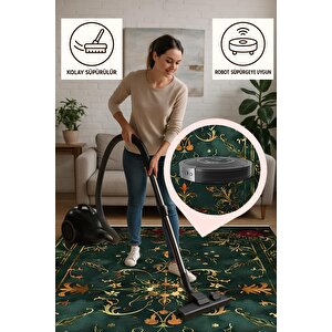 Halı – Yeşil; Kırmızı; Sarı – Geleneksel Desen, Pamuk Dokuma Taban, Makinede Yıkanabilir, Kolay Temizlenebilir, Toz Ve Tüy Tutmaz, Kaymaz, Evcil Hayvan Dostu